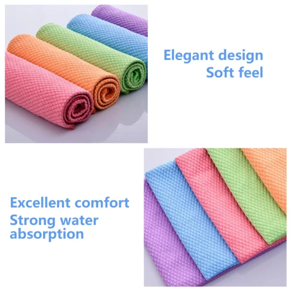 5 10pcs Microfibre Dish Towels Fish Scale Cleaning Cloth Reusable Kitchen Wipes Soft Dishcloths Lint Free 4