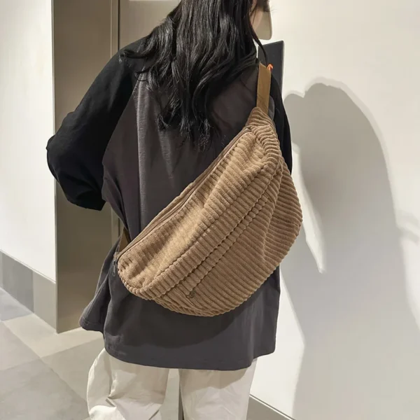 kf S03430f9cf226462ab0bf9b3e429f0860C Large Capacity Waist Bag Women Shoulder Crossbody Bags Casual Fanny Pack Simple Phone Purse Corduroy Waist